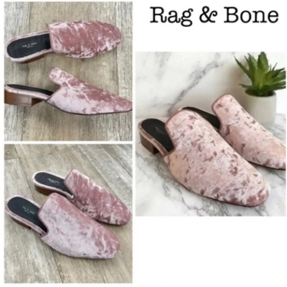 rag & bone Shoes - NEW Rag & Bone Luis Mule Pink Mauve Velvet Stacked Heel Loafer size 36